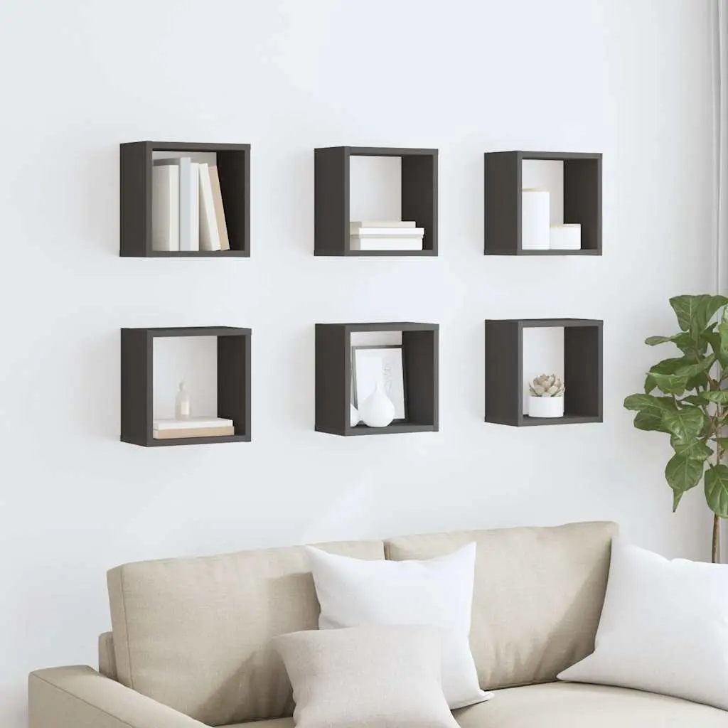 Wall Cube Shelves Set 6 pcs Grey Floating Storage Display Shelving Units