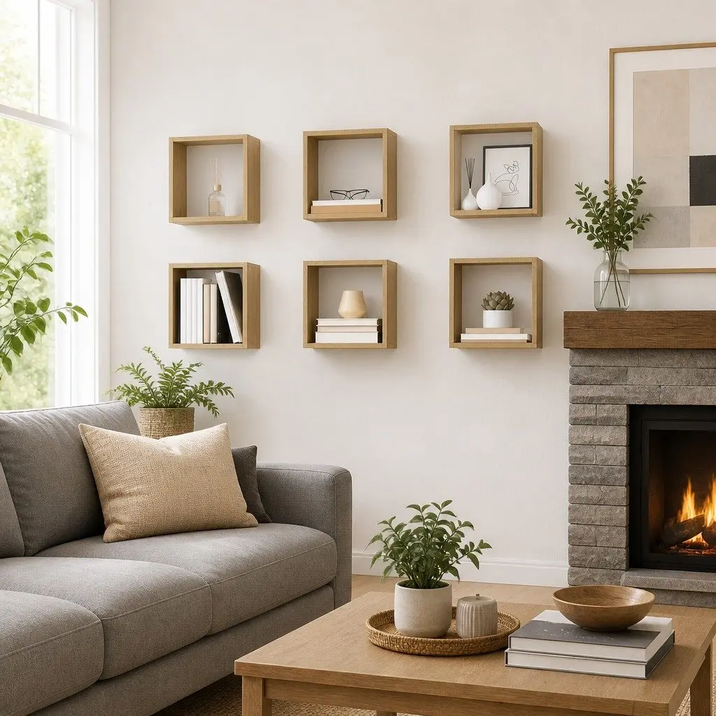 Wall Cube Shelves Brown Floating Storage Display Organiser Set 6 Pieces