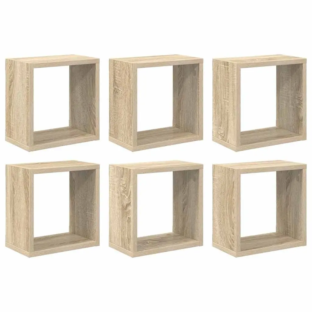 Wall Cube Shelves Brown Floating Storage Display Organiser Set 6 Pieces