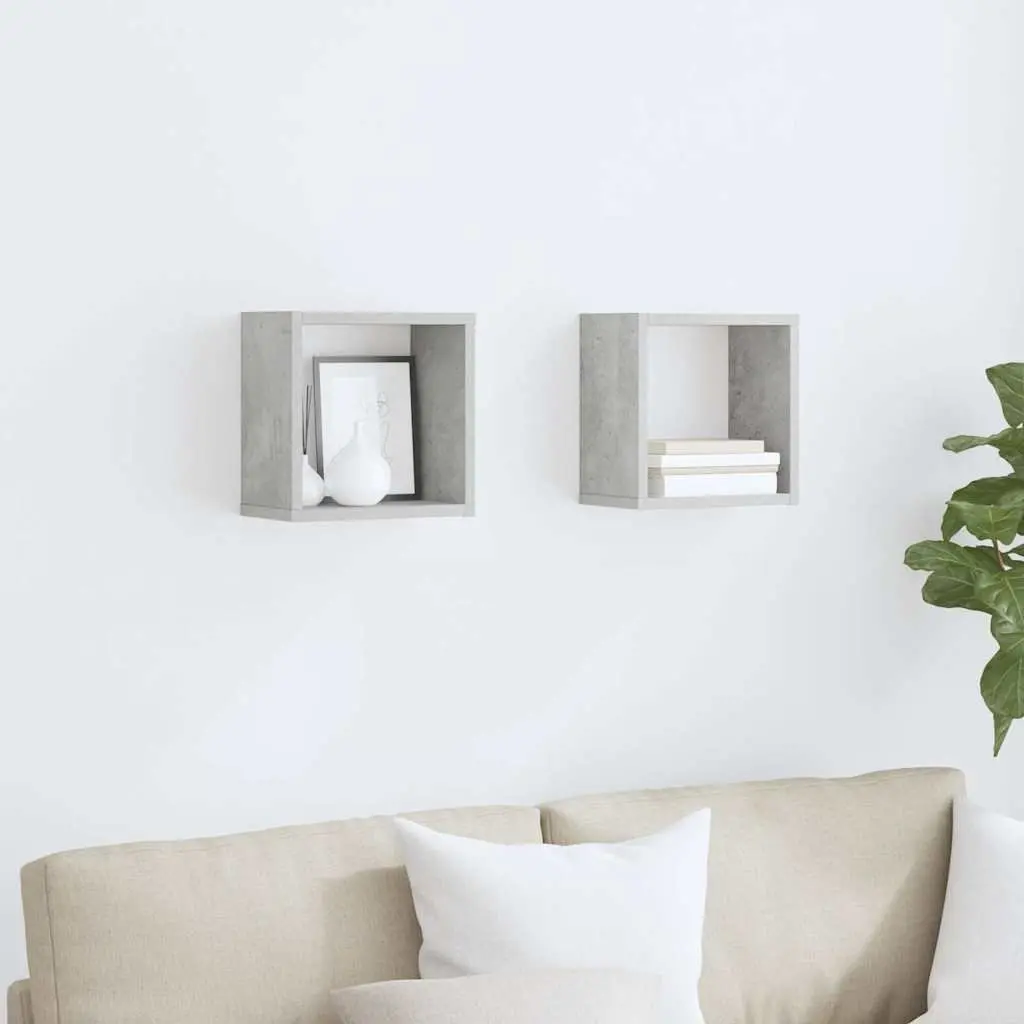 Wall Cube Shelves Set Grey Floating Storage Display 26 x 15 x 26 cm