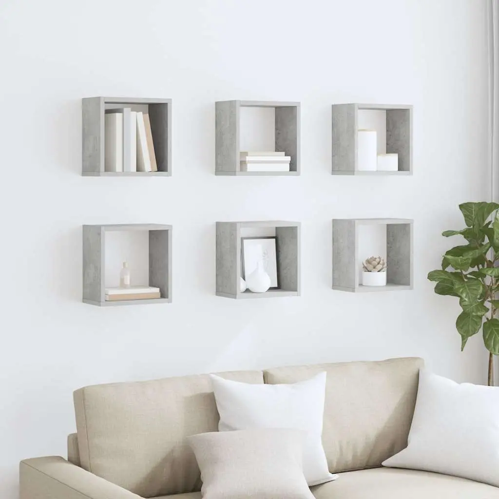 Wall Cube Shelves Grey Floating Storage Display 6 Piece