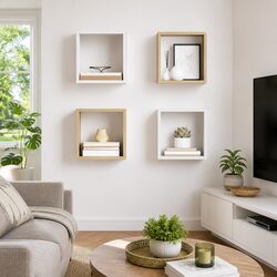 Wall Cube Shelves 4 Pieces White Sonoma Oak Floating Storage Display Organizer