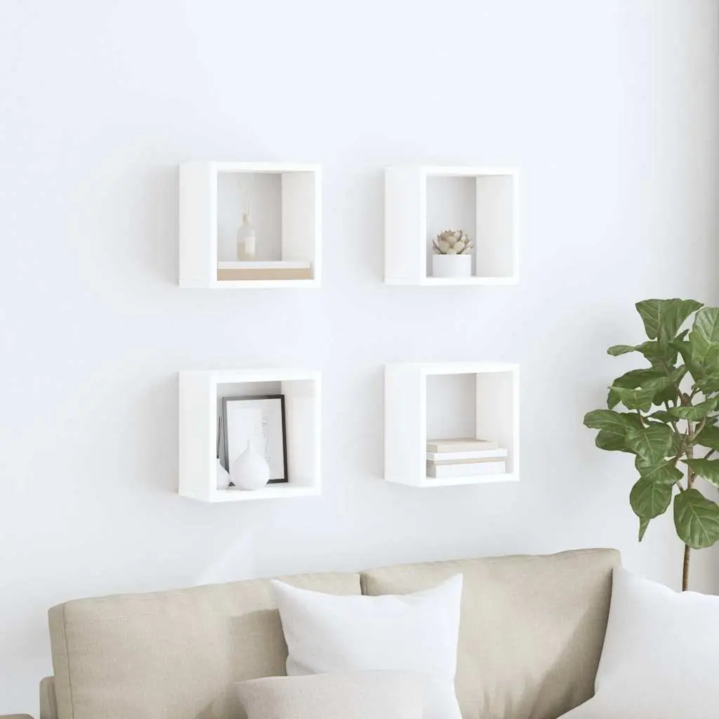 Wall Cube Shelves 4 Piece Set High Gloss White Floating Storage Display