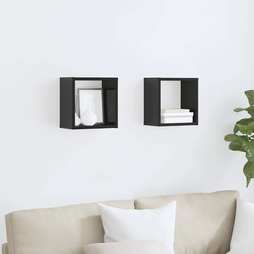 Wall Cube Shelves 2 Pcs Black Floating Display Storage Bedroom Living Room
