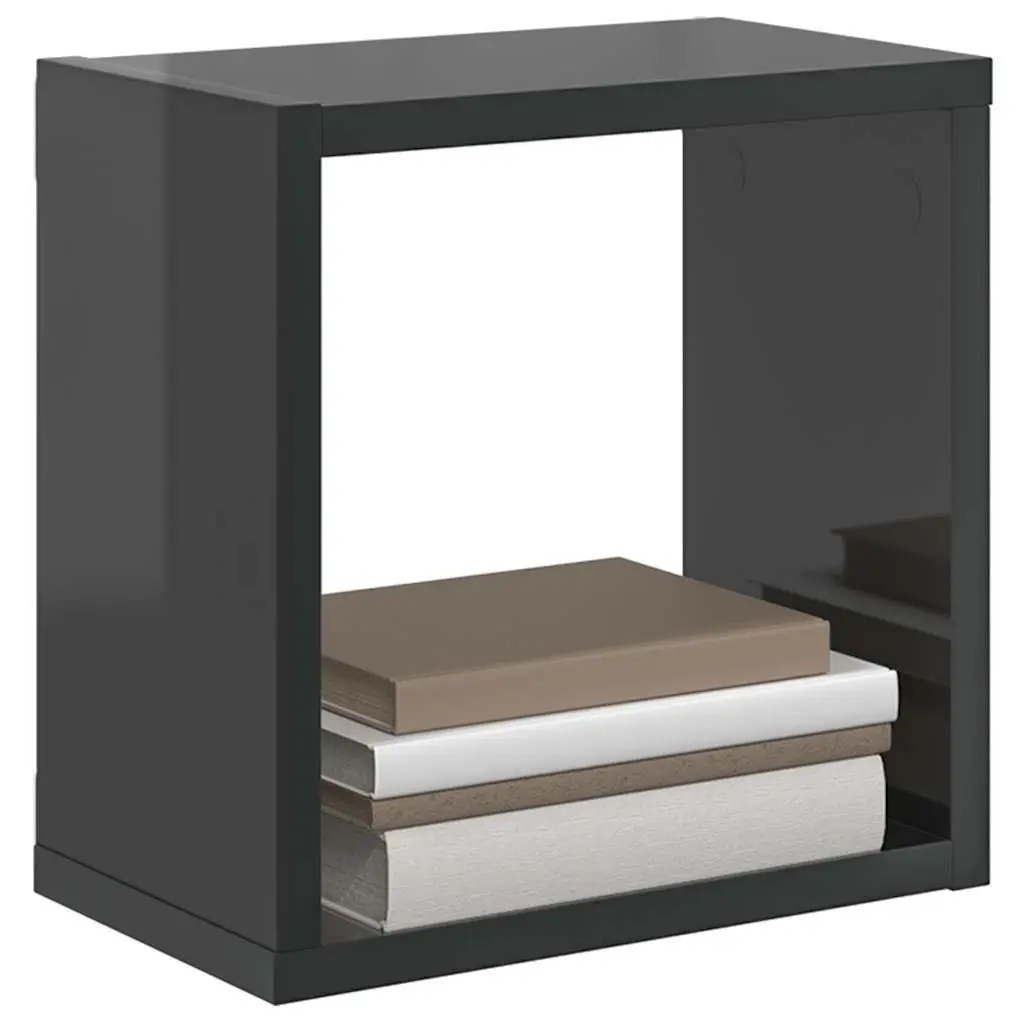 Wall Cube Shelves 2 pcs Grey Floating Storage Display Organizer 26x15x26 cm