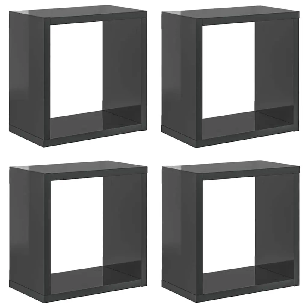 Wall Cube Shelves 4 Pieces Grey Floating Storage Display Home Decor Organizer