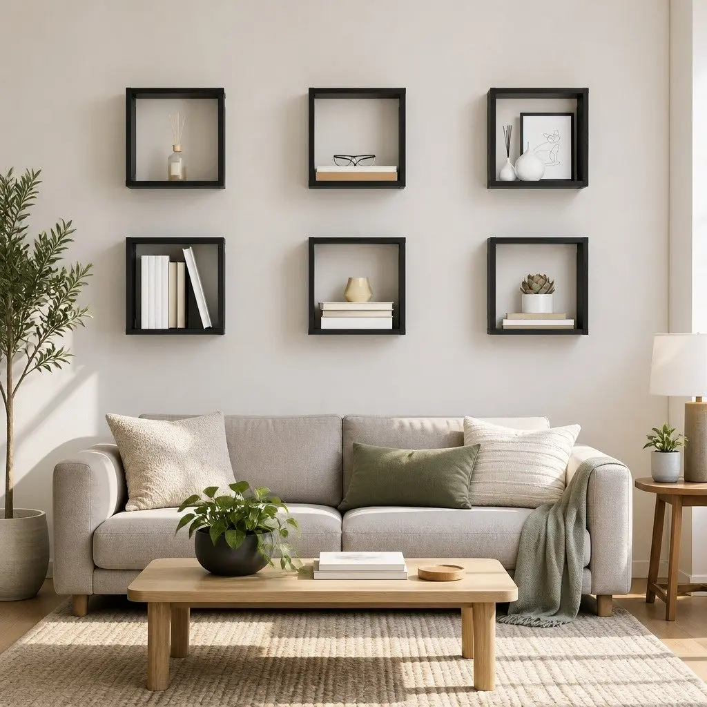 6-Piece Grey Cube Shelf Set
