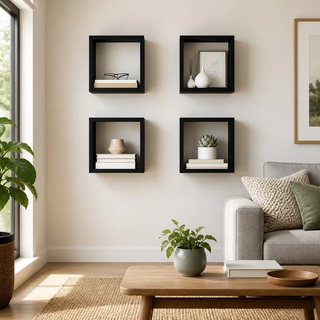 Wall Cube Shelves Black Floating Storage Display 4 Piece 22 x 15 x 22 cm
