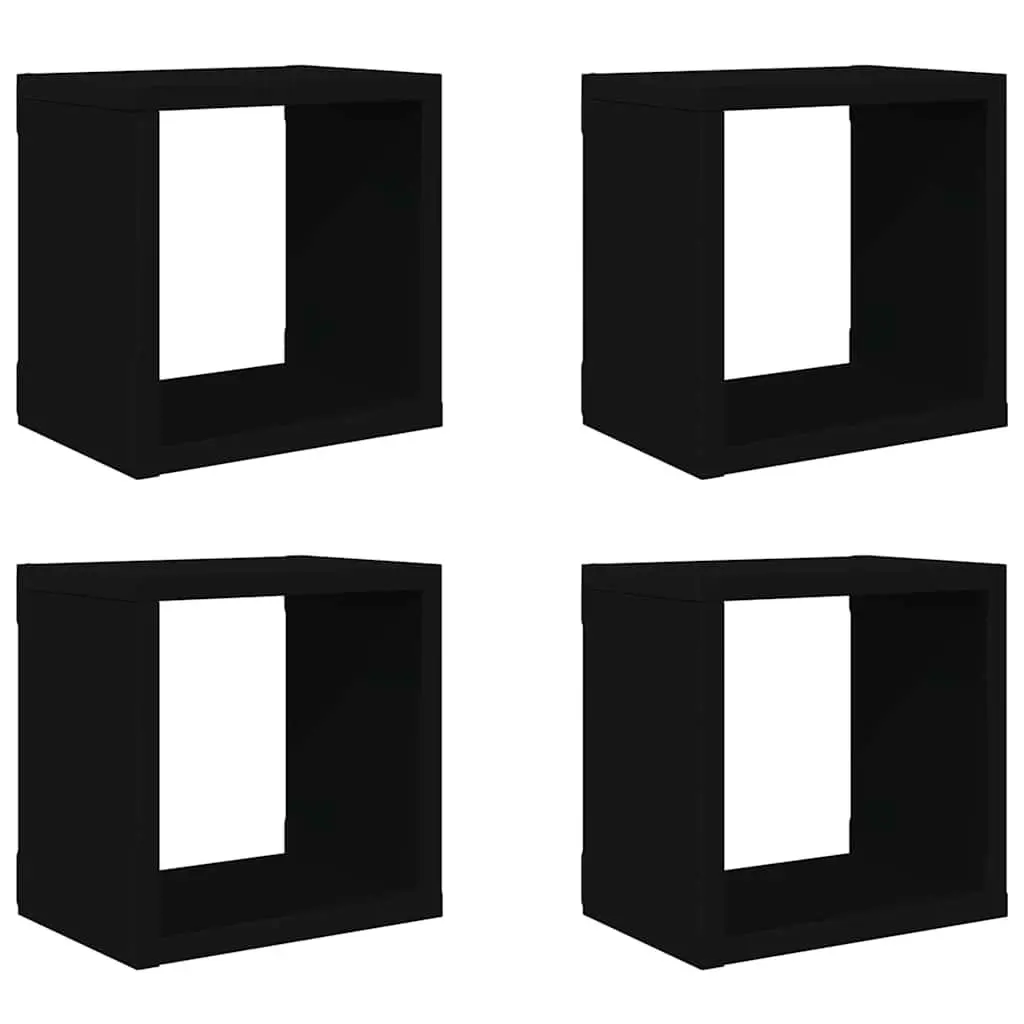 Wall Cube Shelves Black Floating Storage Display 4 Piece 22 x 15 x 22 cm
