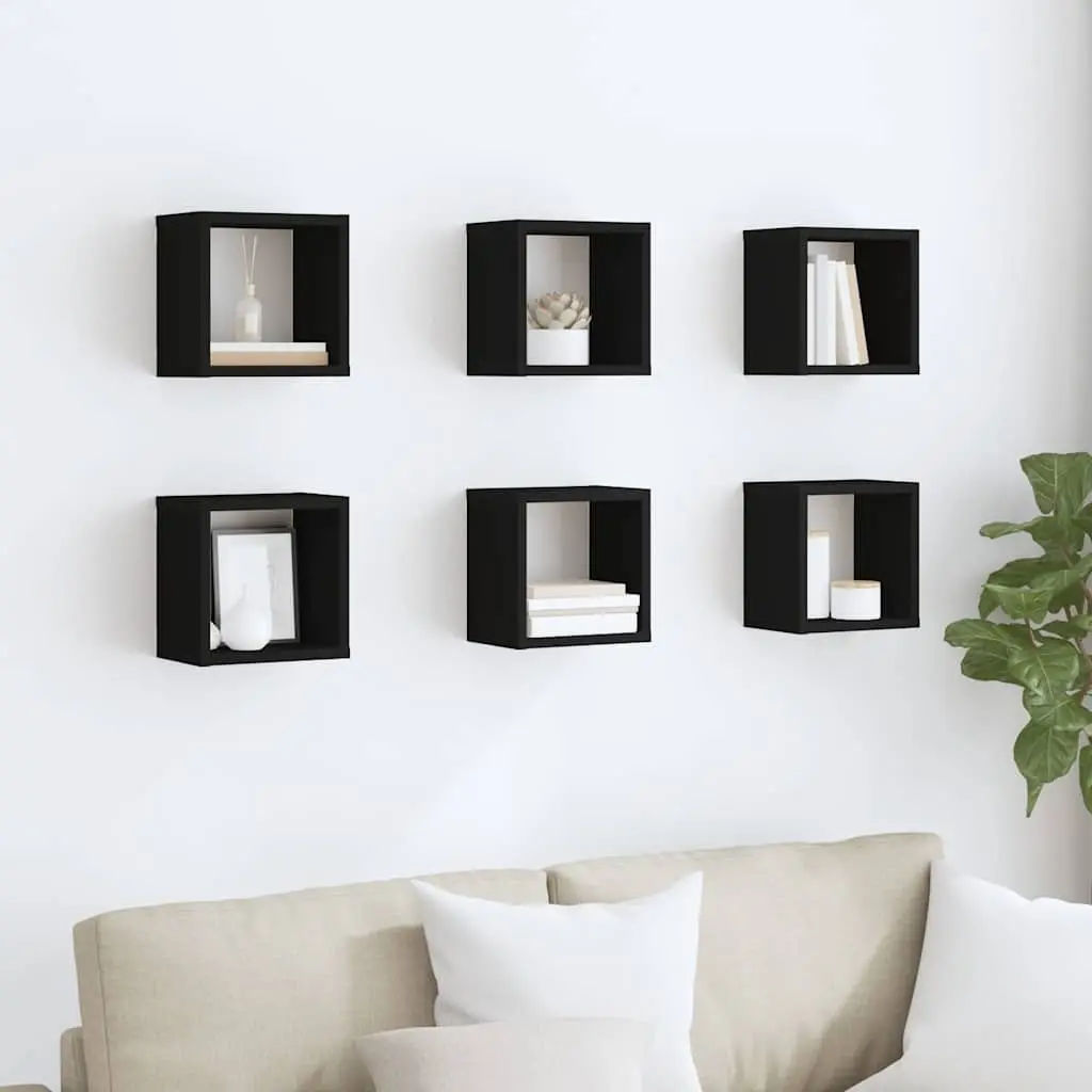 Wall Cube Shelves Floating Storage Display Organizer Black 6 Piece Set