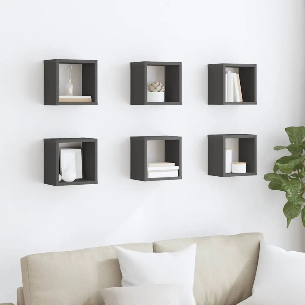 Wall Cube Shelves 6 Piece Set Grey Floating Storage Display Organiser Home