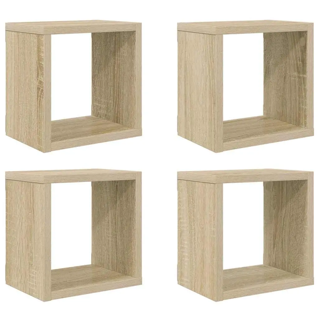 Wall Cube Shelves Floating Storage Display 4 Piece Set Brown