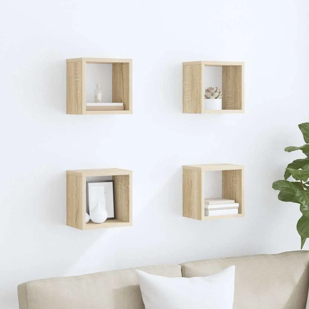 Wall Cube Shelves Floating Storage Display 4 Piece Set Brown
