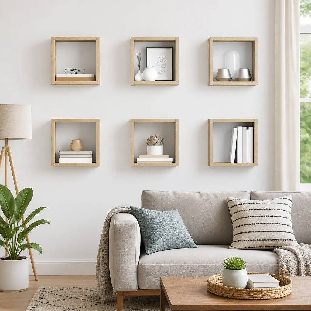 Wall Cube Shelves 6 Pieces Brown Floating Storage Display Organizer Home Decor