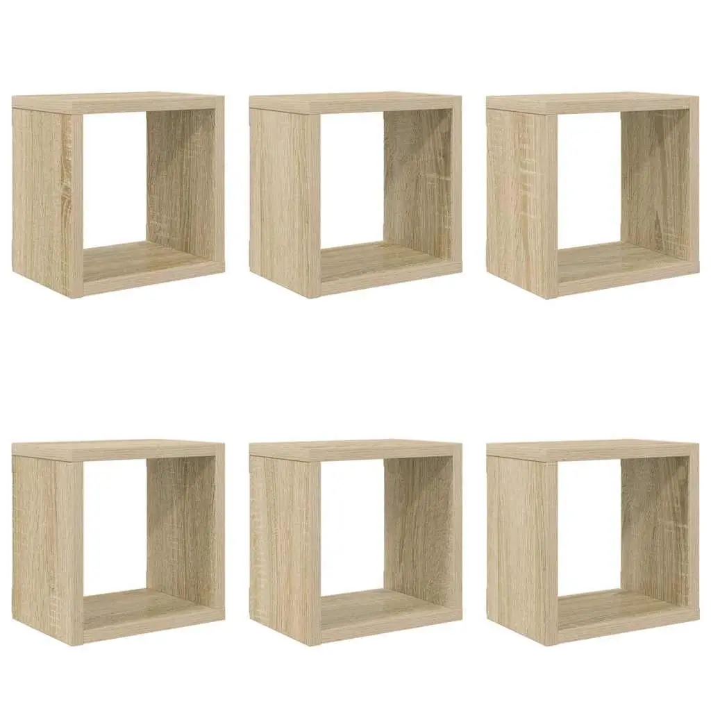 Wall Cube Shelves 6 Pieces Brown Floating Storage Display Organizer Home Decor