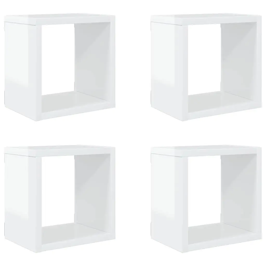 Wall Cube Shelves Floating White 4 Piece Set 22 x 15 x 22 cm Storage Display Organiser Home