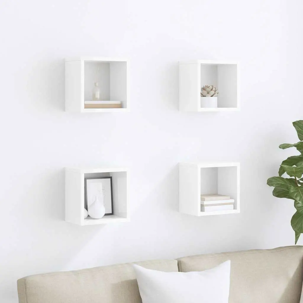 Wall Cube Shelves Floating White 4 Piece Set 22 x 15 x 22 cm Storage Display Organiser Home