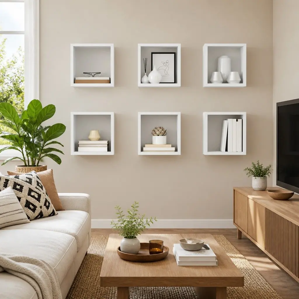 Wall Cube Shelves Set 6 Piece White Floating Storage Display Organiser