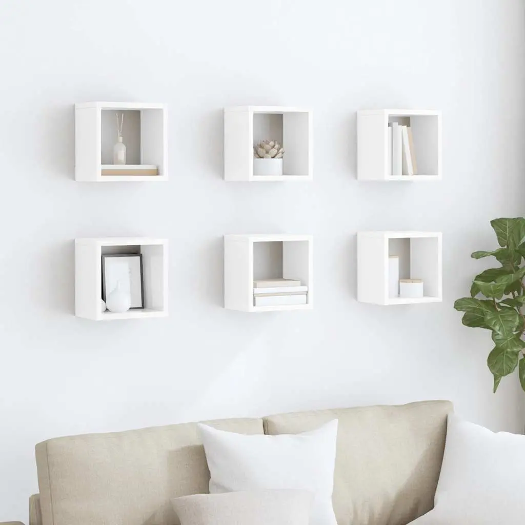 Wall Cube Shelves Set 6 Piece White Floating Storage Display Organiser