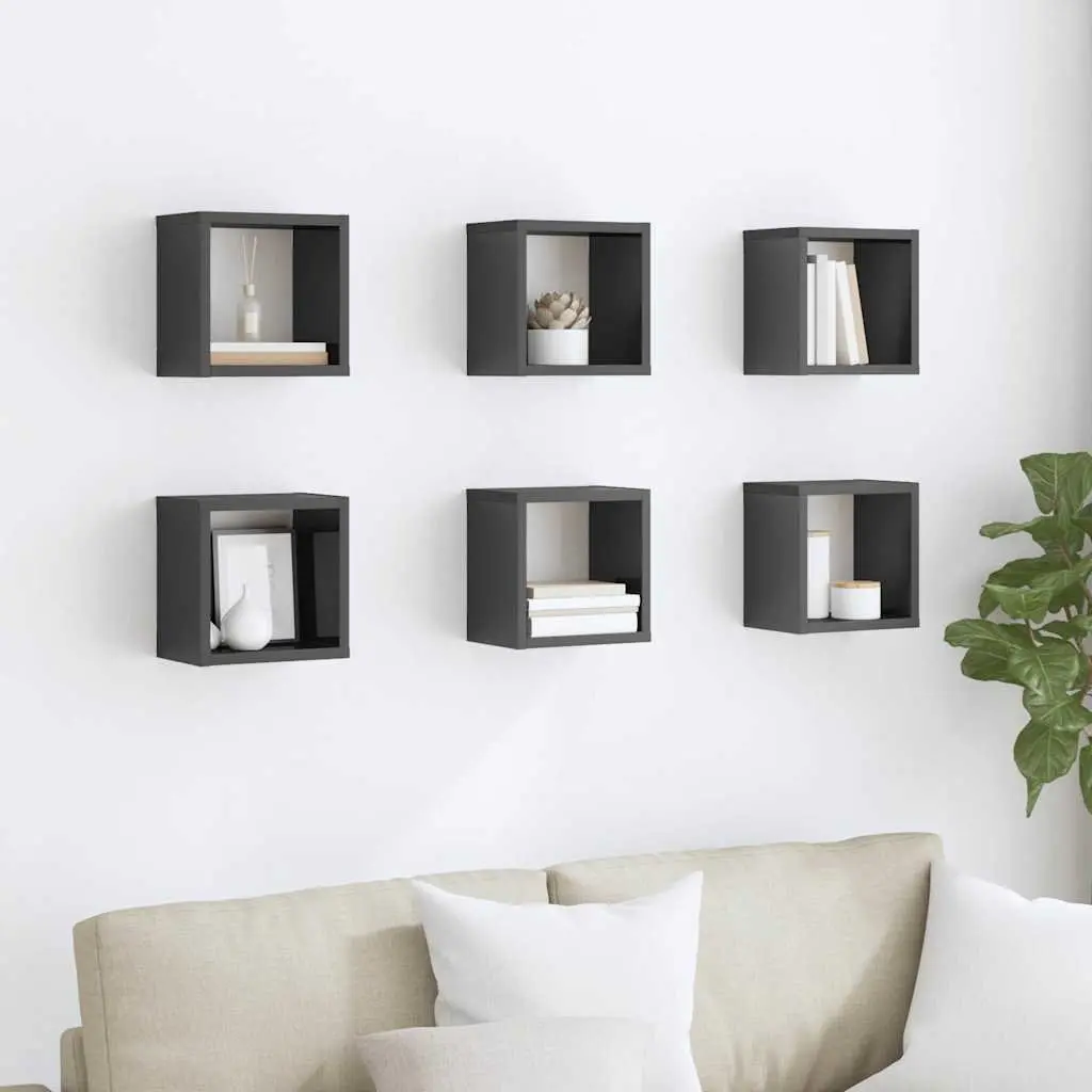 Floating Grey Cube Shelves Set 6 Pieces Wall Storage Display for Home Decor