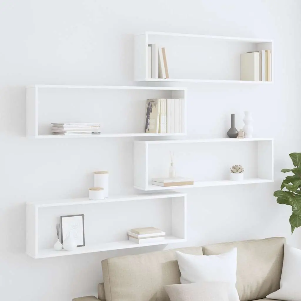 Wall Cube Shelves Set 4 pcs Display Storage Floating Shelving White Engineered Wood