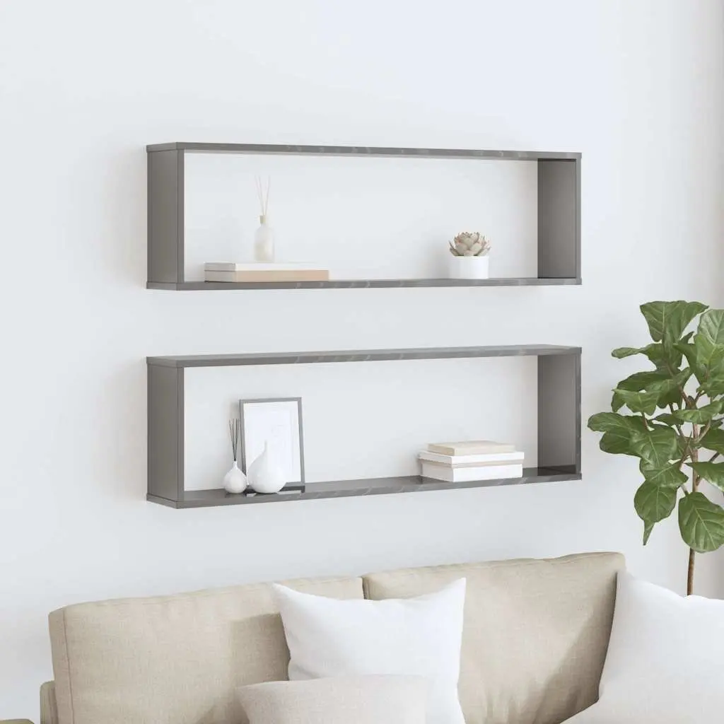 Wall Cube Shelves Grey 100x15x30 cm 2 Piece Display Storage Floating Shelving Unit