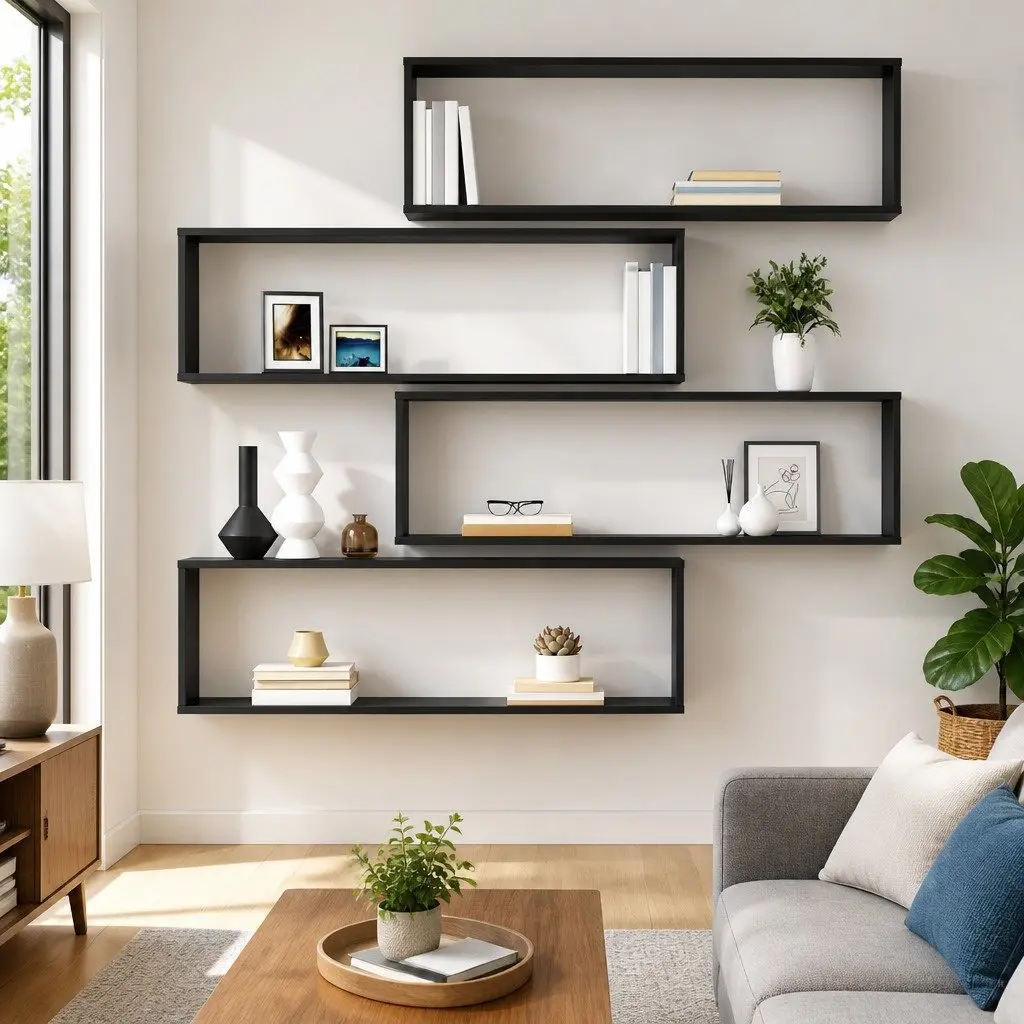 Cube Shelves Grey High Gloss 4 Piece Floating Storage Display Organiser