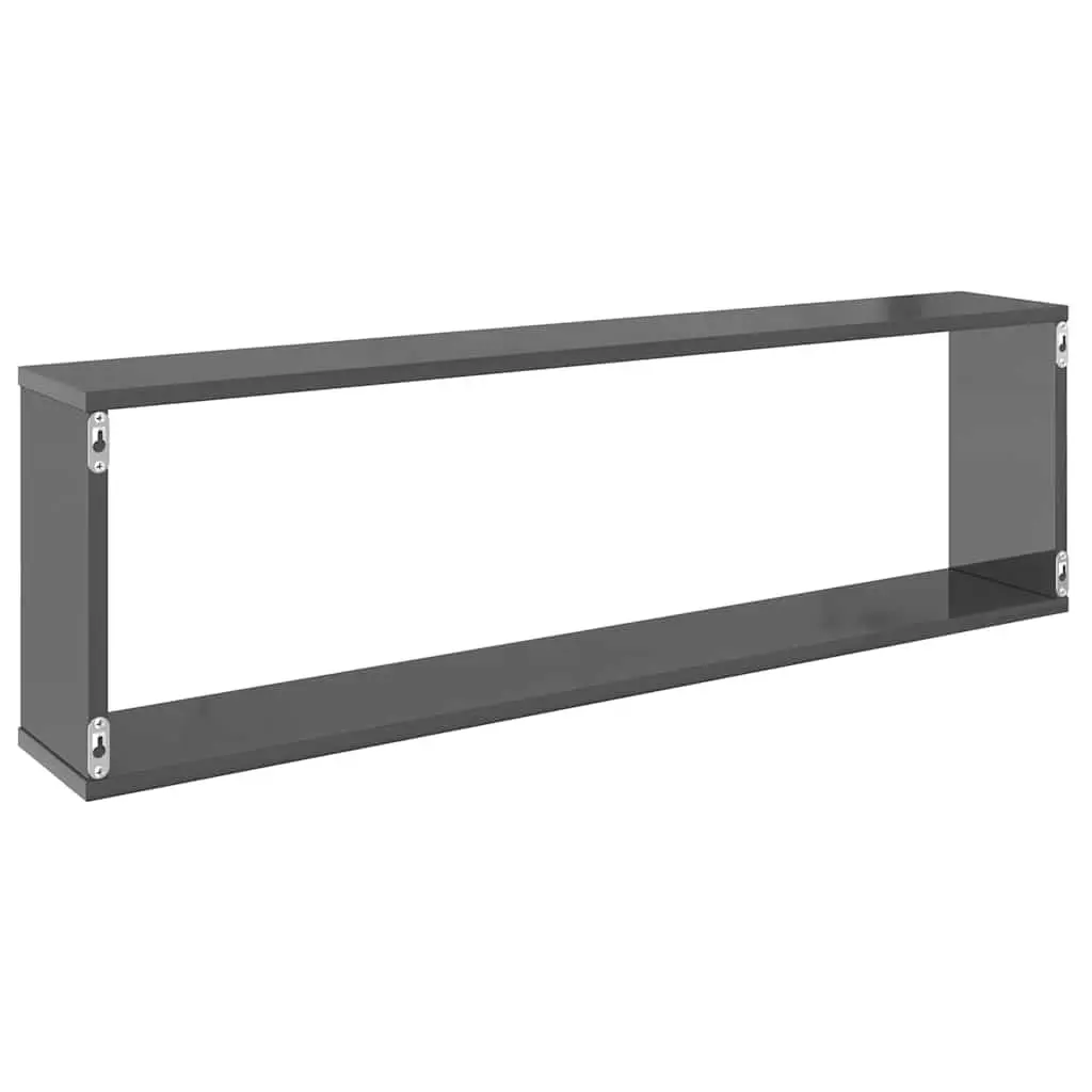 Cube Shelves Grey High Gloss 4 Piece Floating Storage Display Organiser