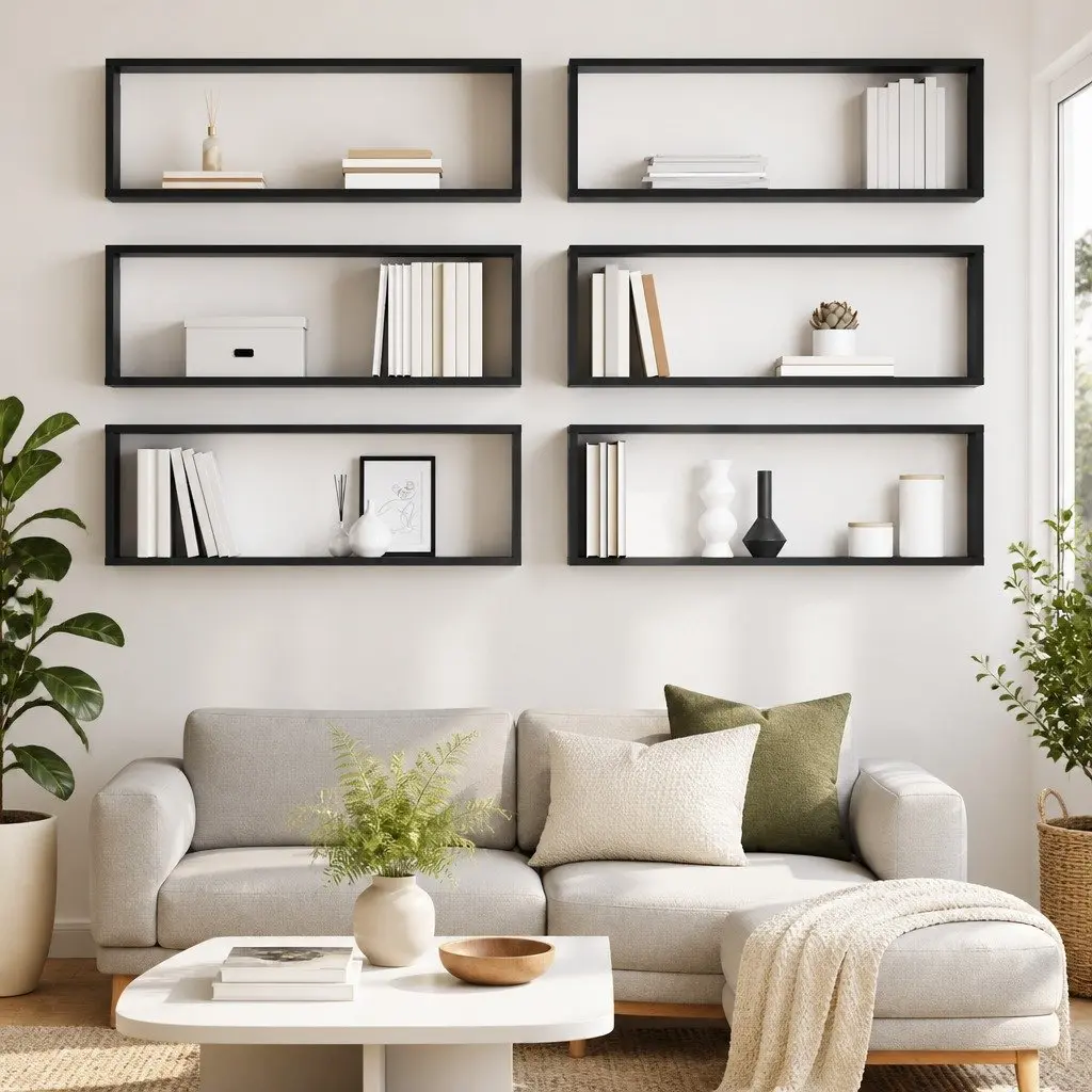 Wall Cube Shelves Grey 6 Piece Set Storage Display Floating Mounted Home Decor