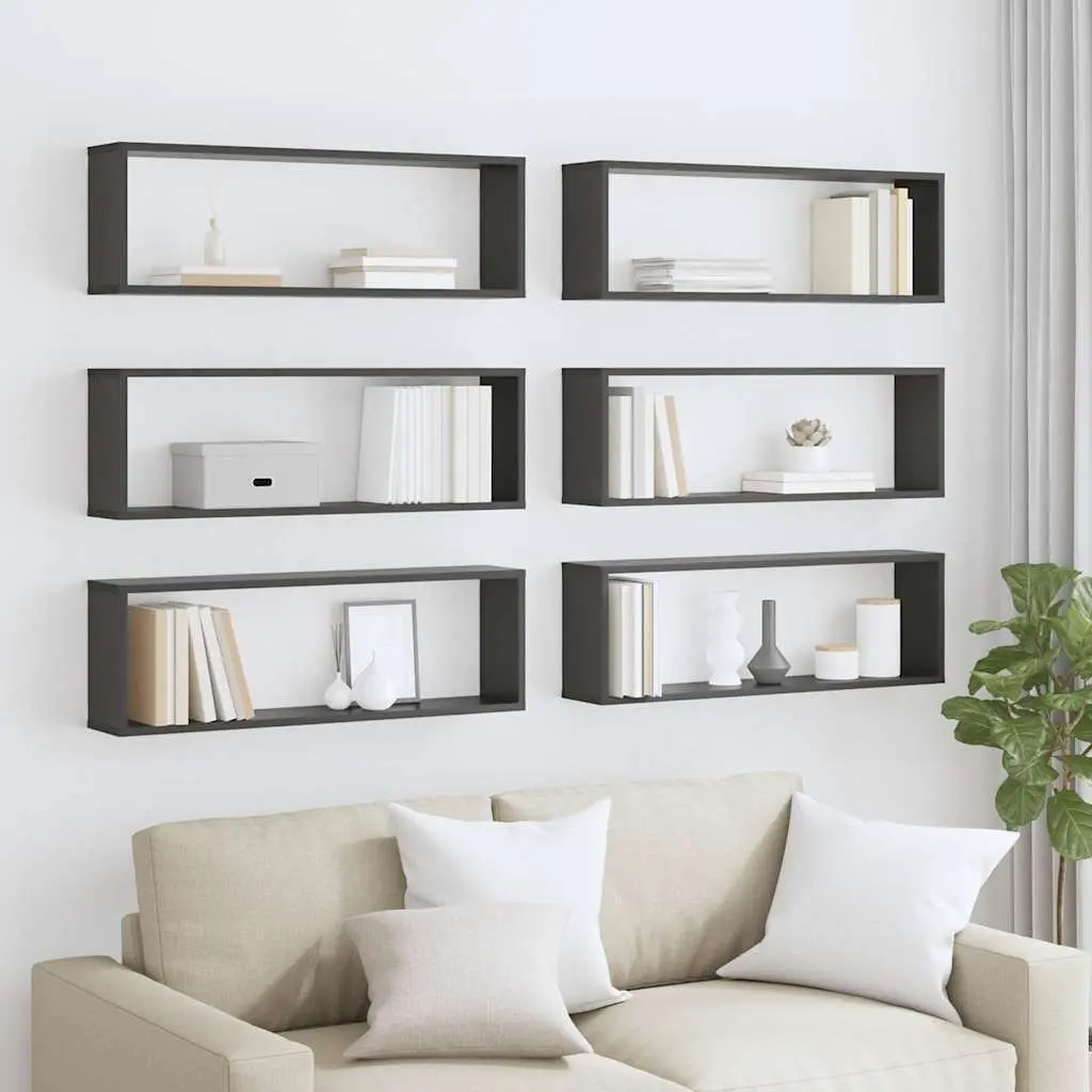 Wall Cube Shelves Grey 6 Piece Set Storage Display Floating Mounted Home Decor