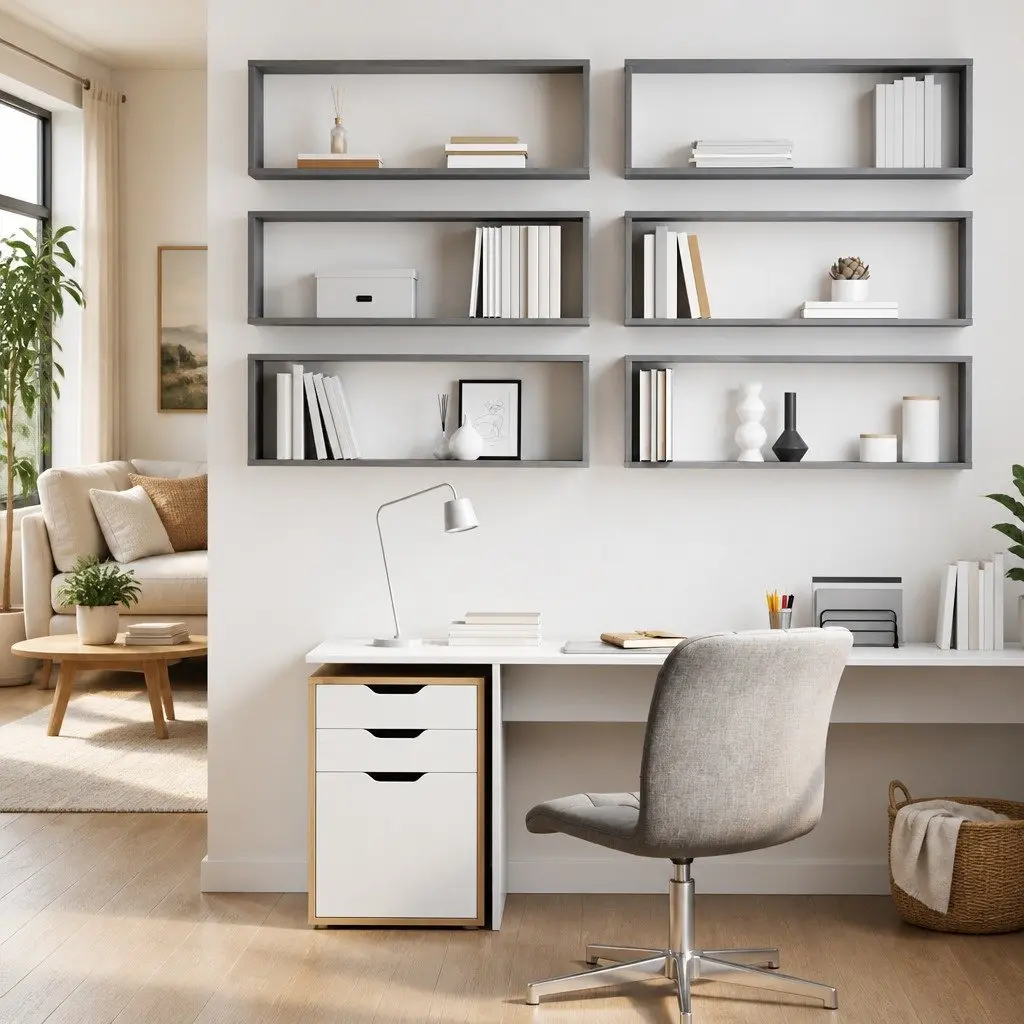 Wall Cube Shelves Set Grey Engineered Wood Display Storage Unit 80 x 15 x 26.5 cm