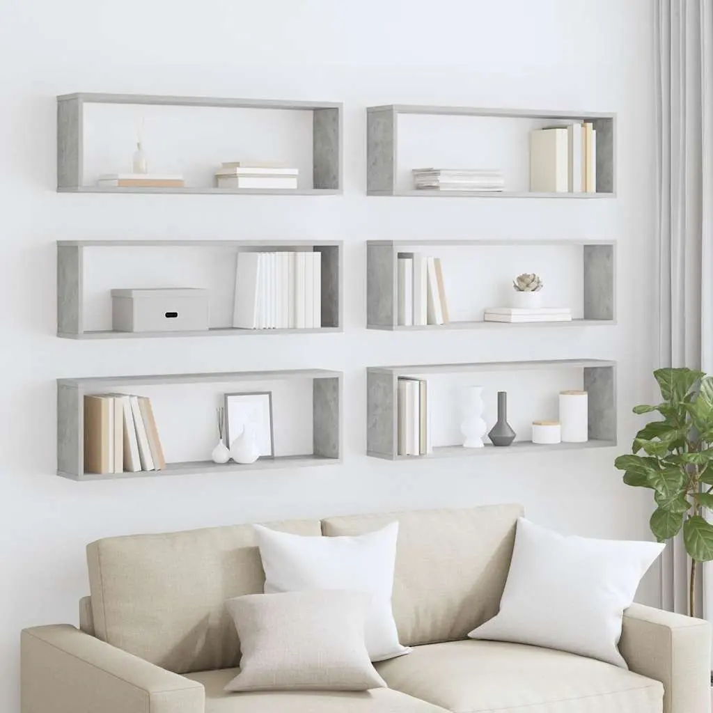 Wall Cube Shelves Set Grey Engineered Wood Display Storage Unit 80 x 15 x 26.5 cm