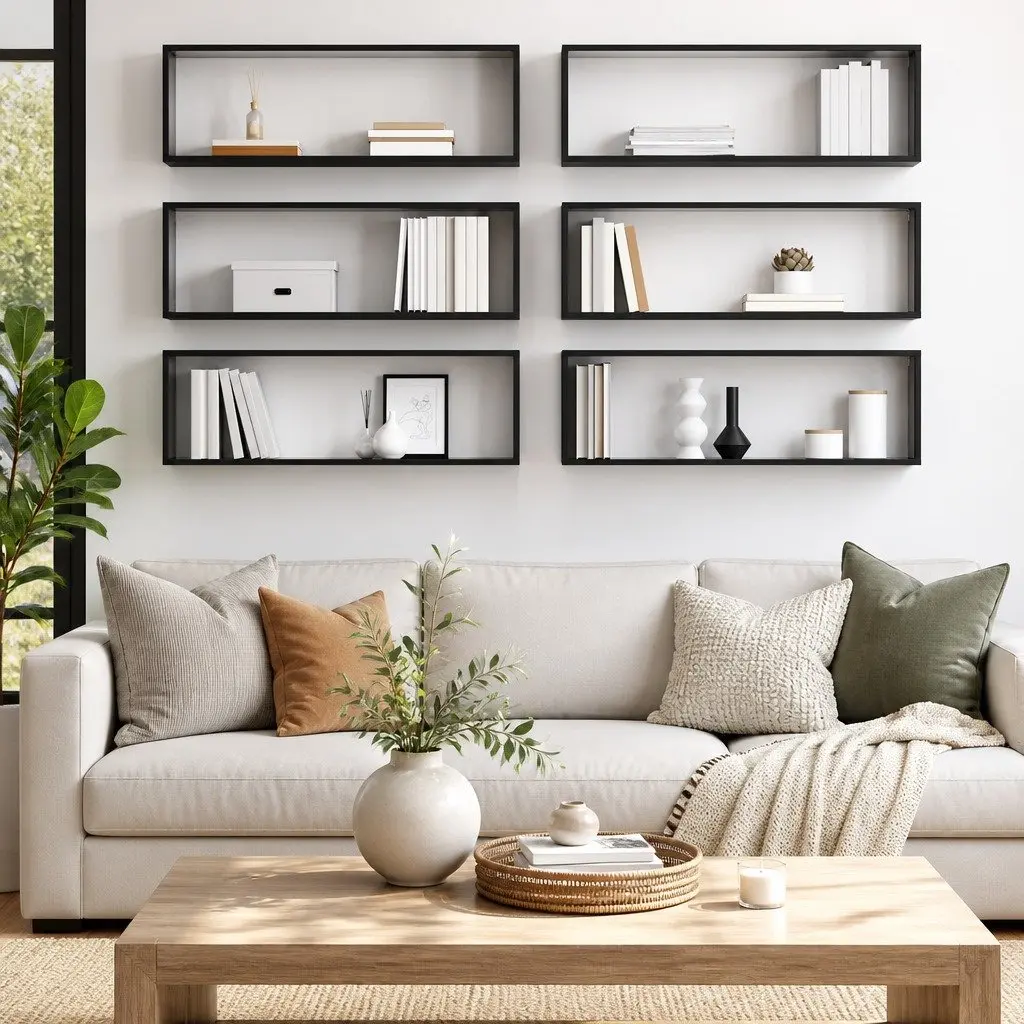 Wall Cube Shelves Set Grey Storage Display 6 Piece
