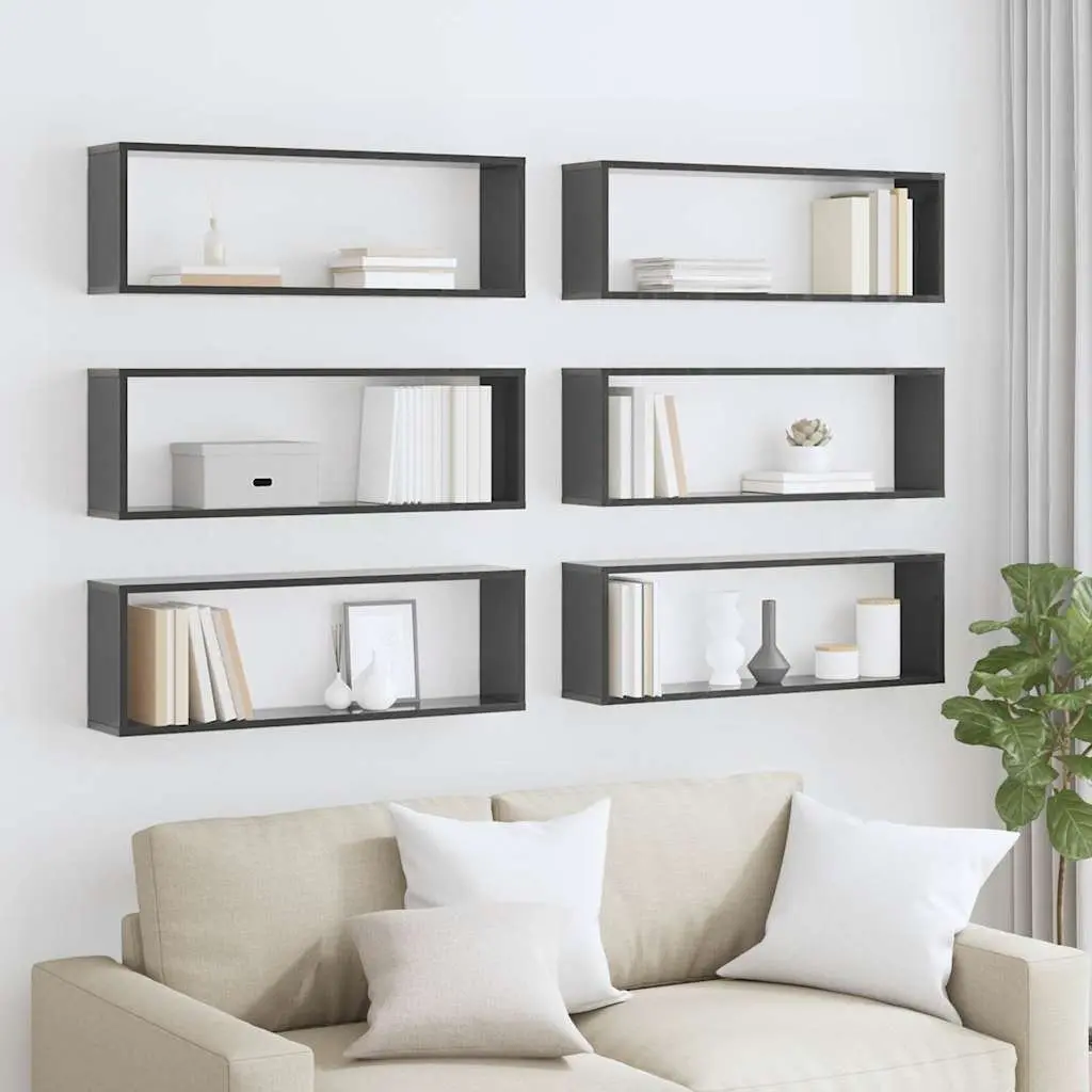 Wall Cube Shelves Set Grey Storage Display 6 Piece