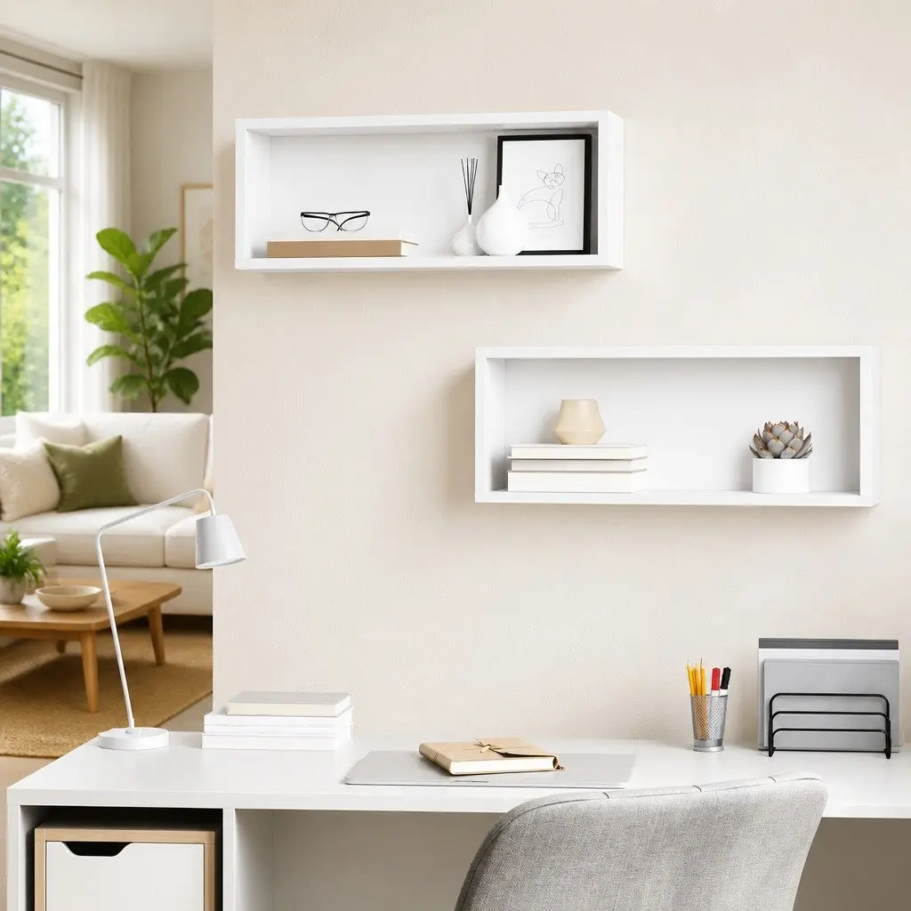 Wall Cube Shelves White Floating Storage Display 60 x 15 x 23 cm 2 Piece