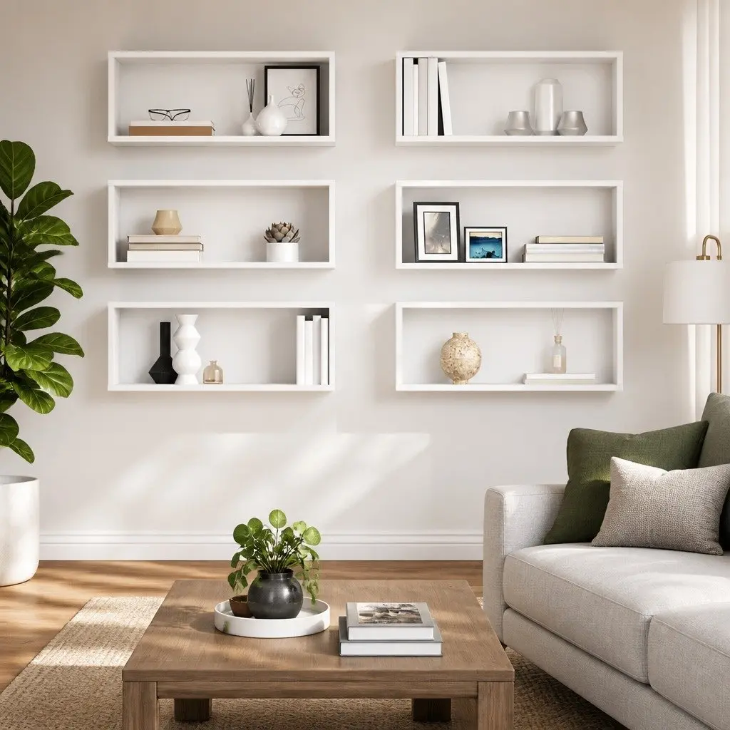 Wall Cube Shelves White 6 Piece Set Storage Display Floating Shelving Unit