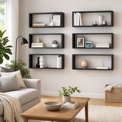 Wall Cube Shelves 6 pcs Grey Floating Storage Display Organizer Set