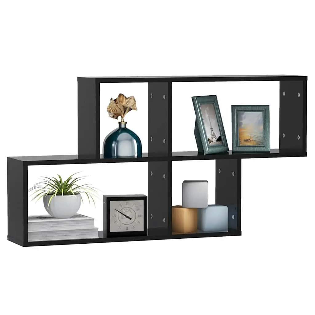 Black Floating Wall Shelf Cube Organizer Storage for Living Room Bedroom 100x18x53cm