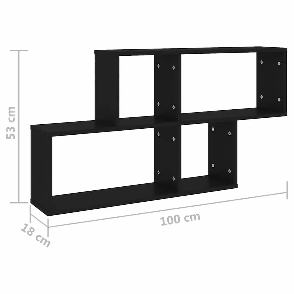 Black Floating Wall Shelf Cube Organizer Storage for Living Room Bedroom 100x18x53cm