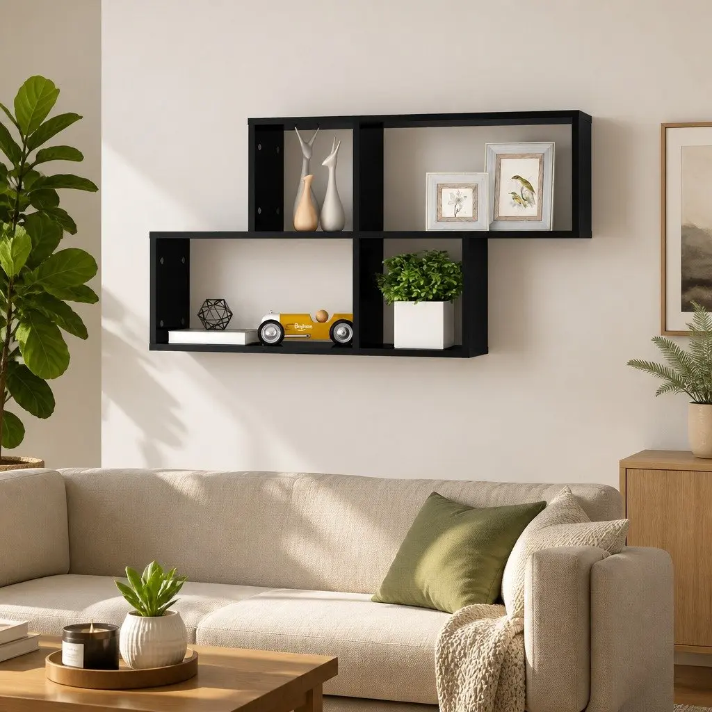 High Gloss Black Wall Shelf