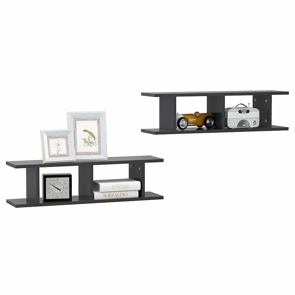 Wall Shelves Grey Floating Cube Shelf 2 Piece 75 x 18 x 20 cm Storage Home Decor Living Room