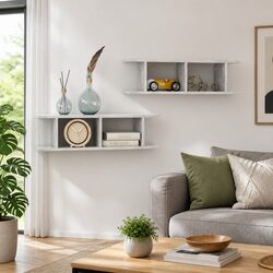 Wall Shelves 2 pcs Grey Floating Display Storage Cube Shelving Unit 75x18x20cm