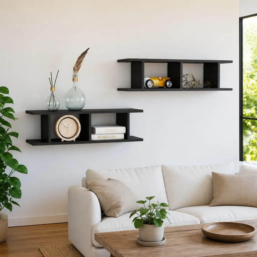 Wall Shelves Grey Floating Display Cube 75 x 18 x 20 cm 2 Pcs