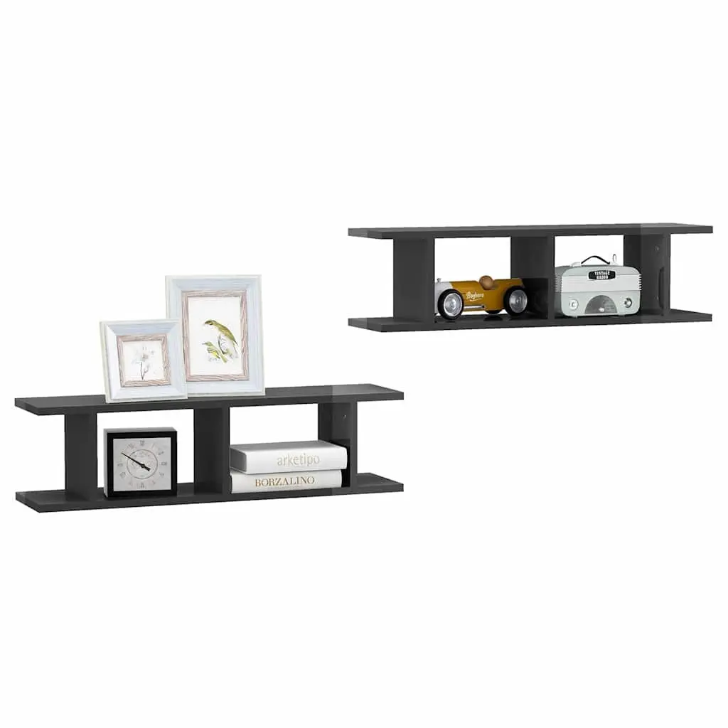 Wall Shelves Grey Floating Display Cube 75 x 18 x 20 cm 2 Pcs