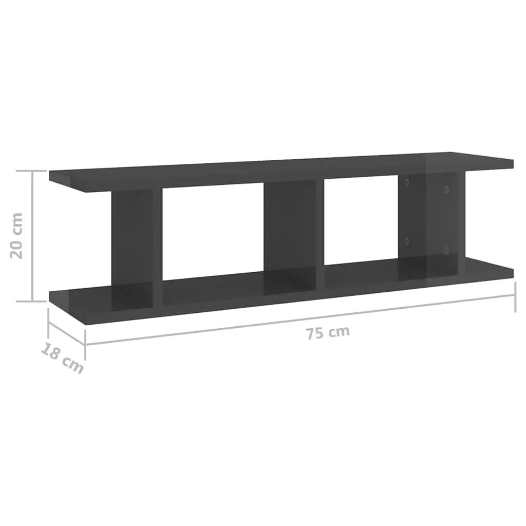 Wall Shelves Grey Floating Display Cube 75 x 18 x 20 cm 2 Pcs