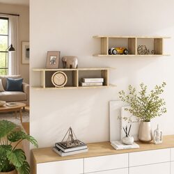 Wall Shelves 2 Pieces Brown Cube Display Storage Shelving Unit Home Decor