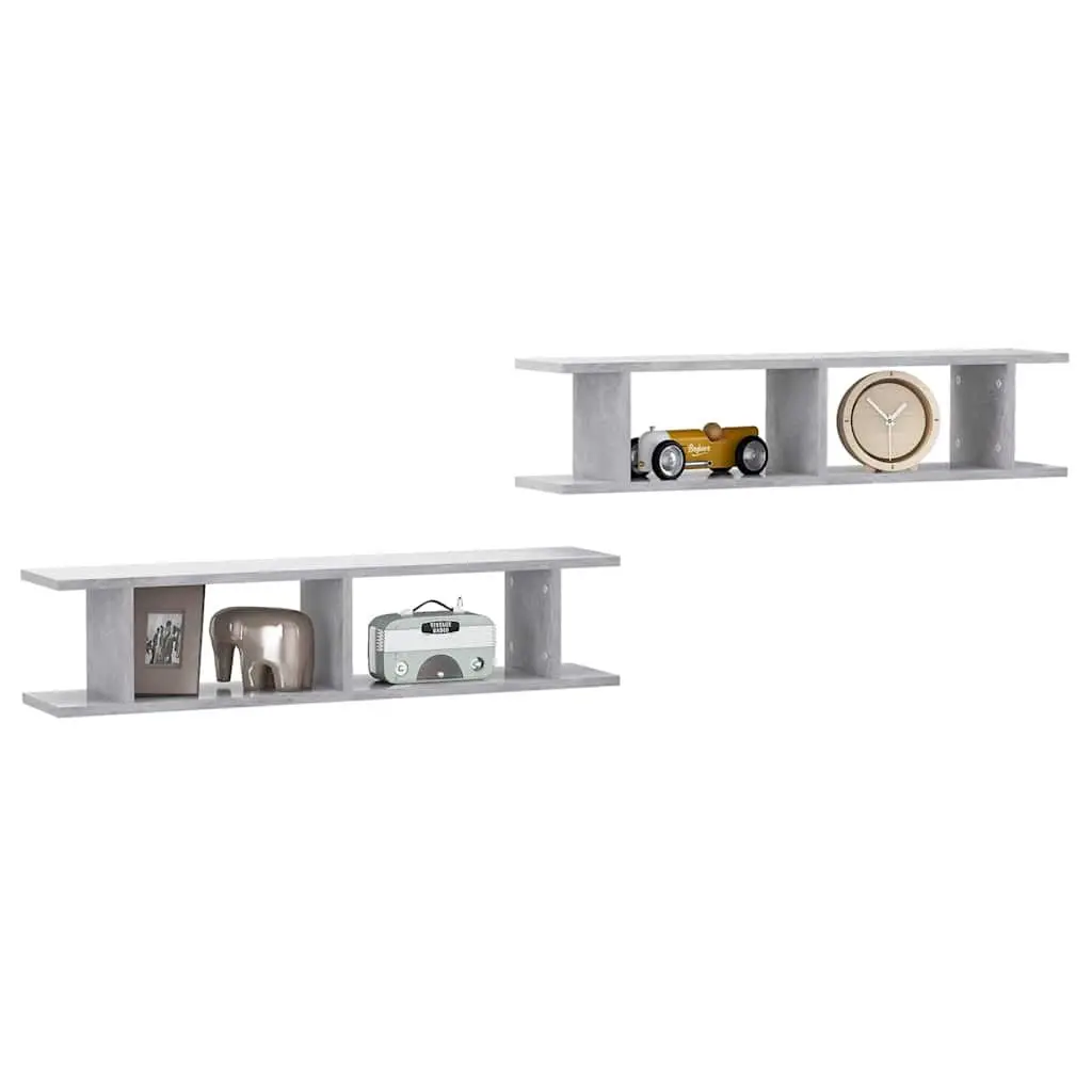 Floating Cube Storage Wall Shelves Grey 90x18x20cm 2 Piece Display for Bedroom Living Room Decor