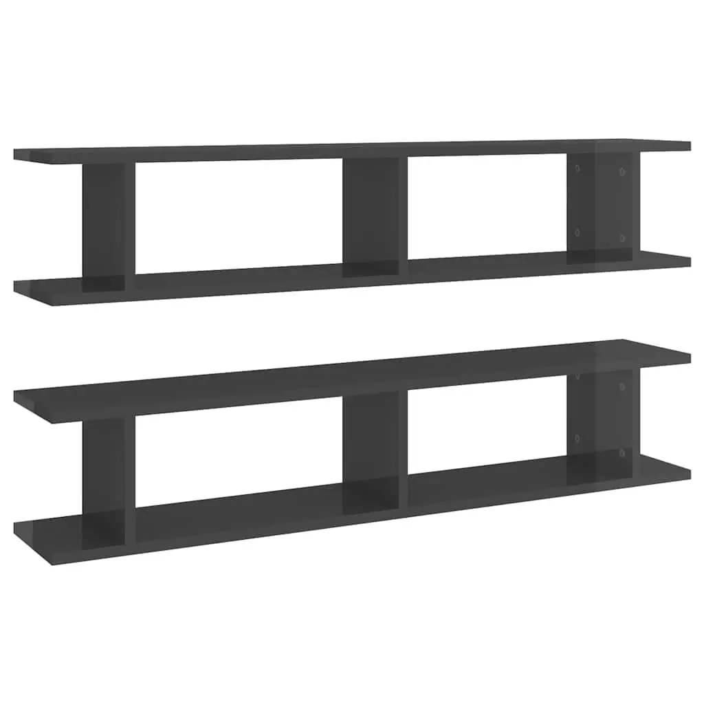 Floating Wall Shelves 2pc Grey High Gloss Cube Display Shelf Living Room Bedroom