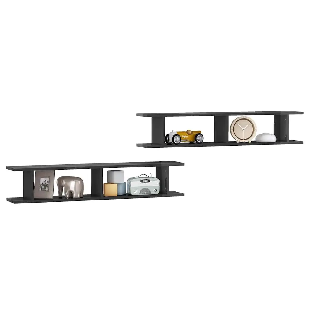 Floating Wall Shelves 2pc Grey High Gloss Cube Display Shelf Living Room Bedroom