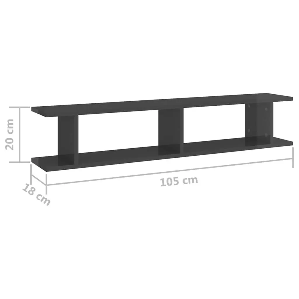Floating Wall Shelves 2pc Grey High Gloss Cube Display Shelf Living Room Bedroom